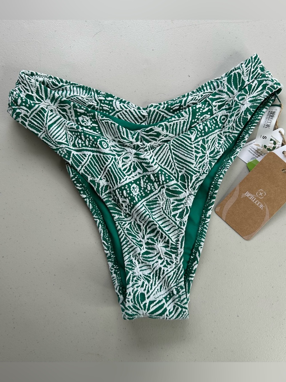 Berlook Bikini Bottom Small Green Textured Low Waisted Swimwear NWT